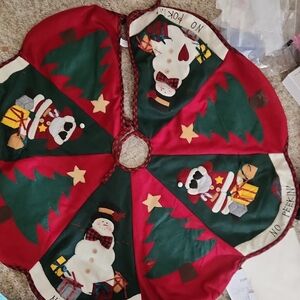 Festive Christmas Tree Skirt with Snowman and Santa